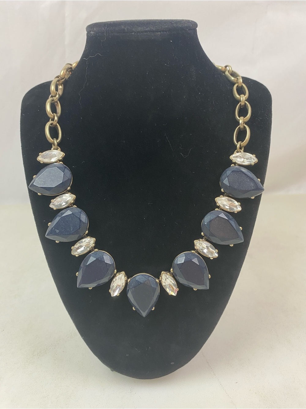 Banana Republic Black Faceted Statement Necklace Rhinestone Gold Tone